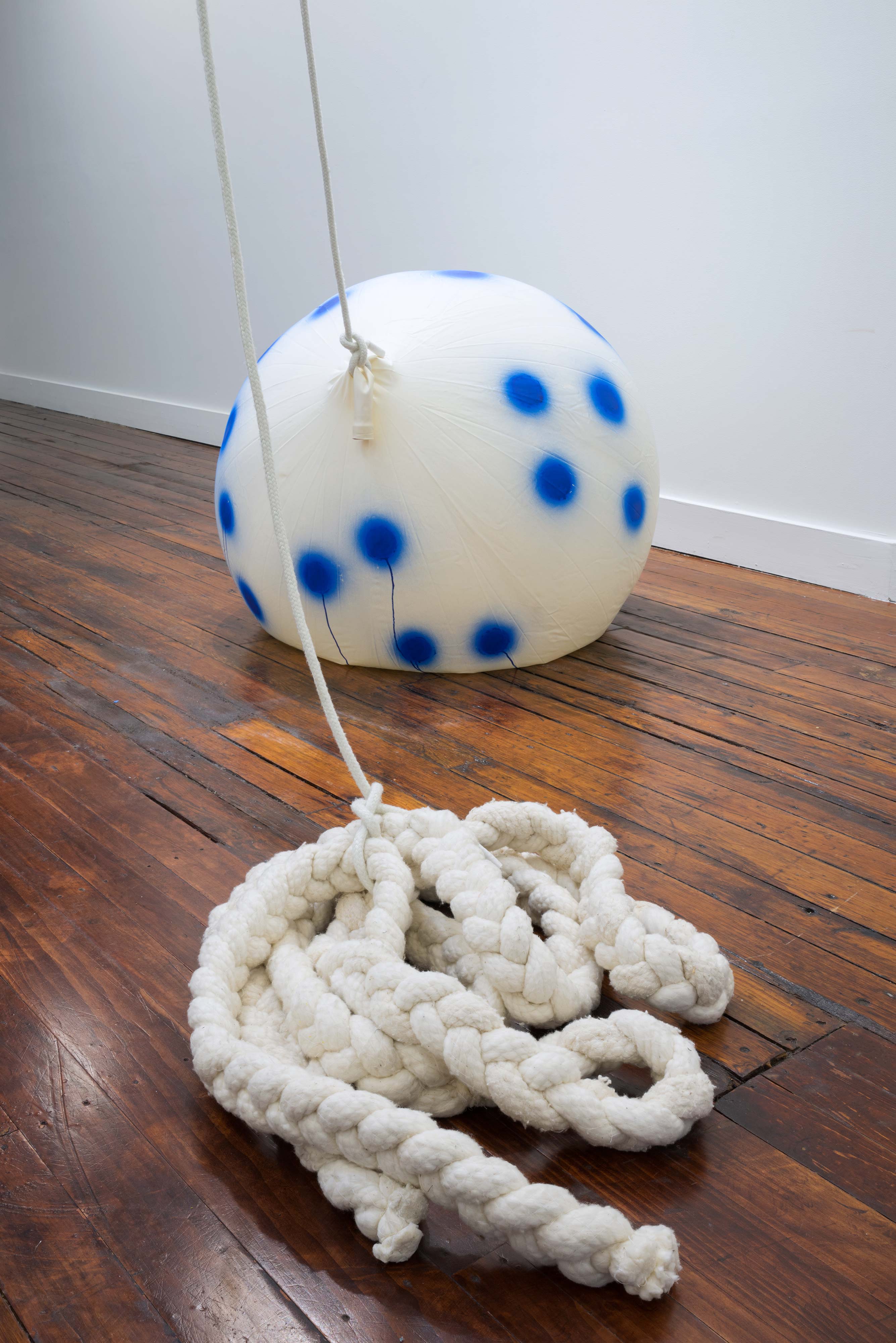 Nancy Davidson<br>Fallen Cloud (III)<br>1997-2016<br>latex, rope, paint, cotton<br>36 x 36 in (91 x 91 cm), height variable