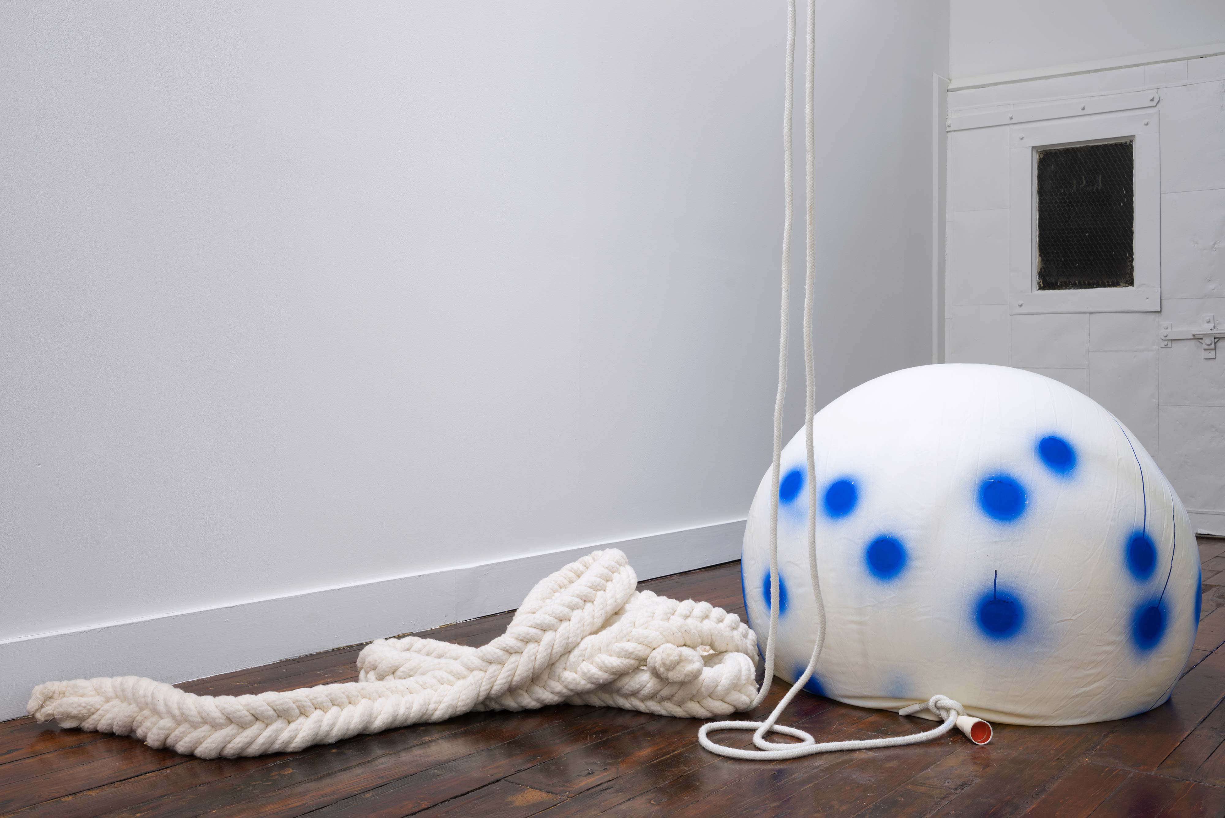 Nancy Davidson<br>Fallen Cloud (I)<br>1997-2016<br>latex, rope, paint, cotton<br>36 x 36 in (91 x 91 cm), height variable