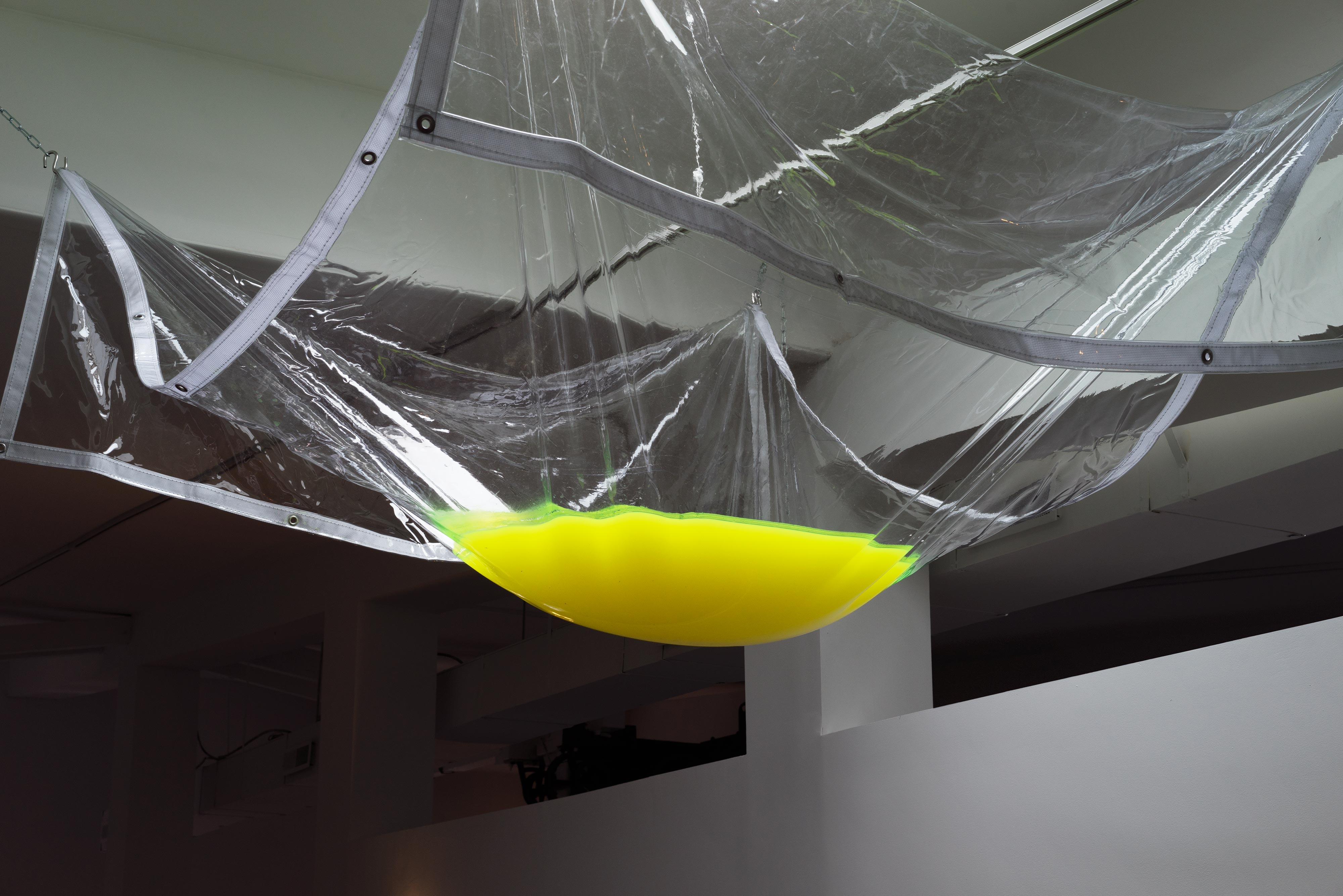David Muenzer<br>Untitled<br>2016<br>Highlighter juice, nylon, chain, hardware<br>dimensions variable