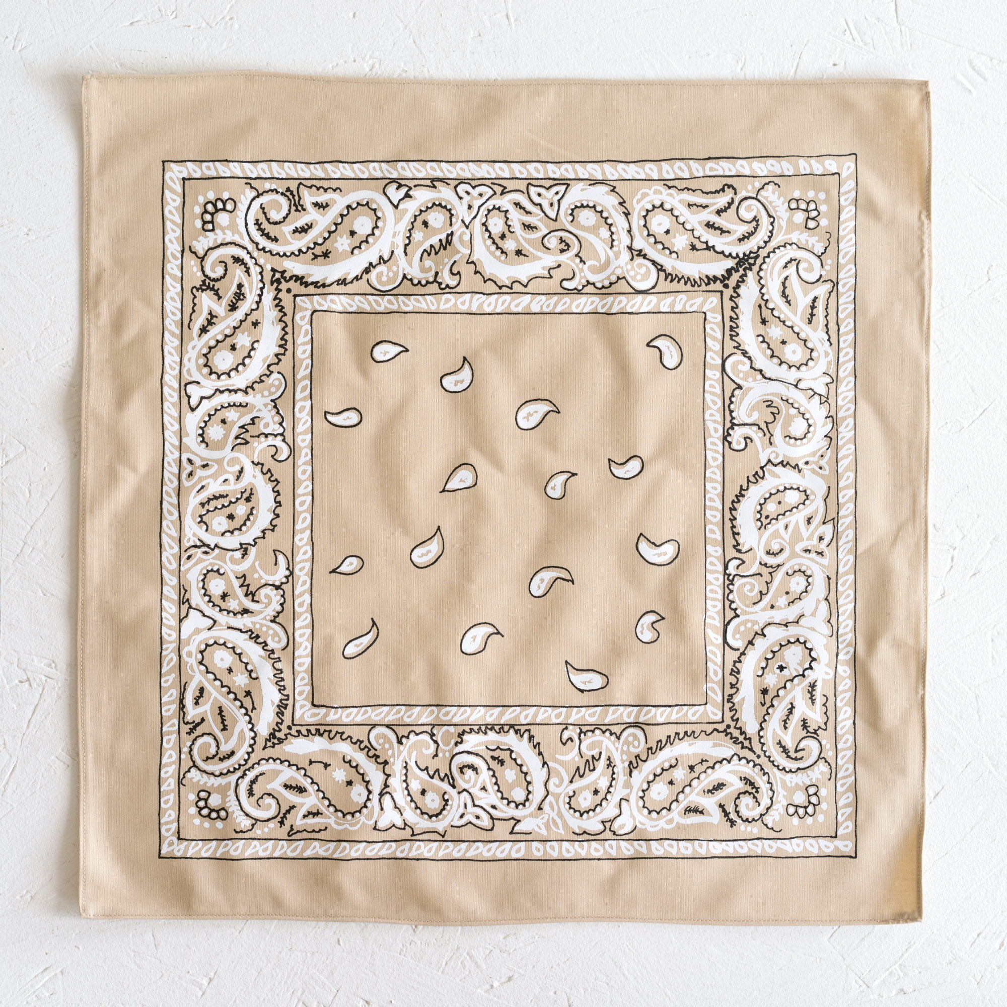 Nancy Davidson, *Hanky Code* (Beige), 2016, Two color silkscreen on hand cut & sewn cotton, 17 x 17 inches (43.18 x 43.18 cm)